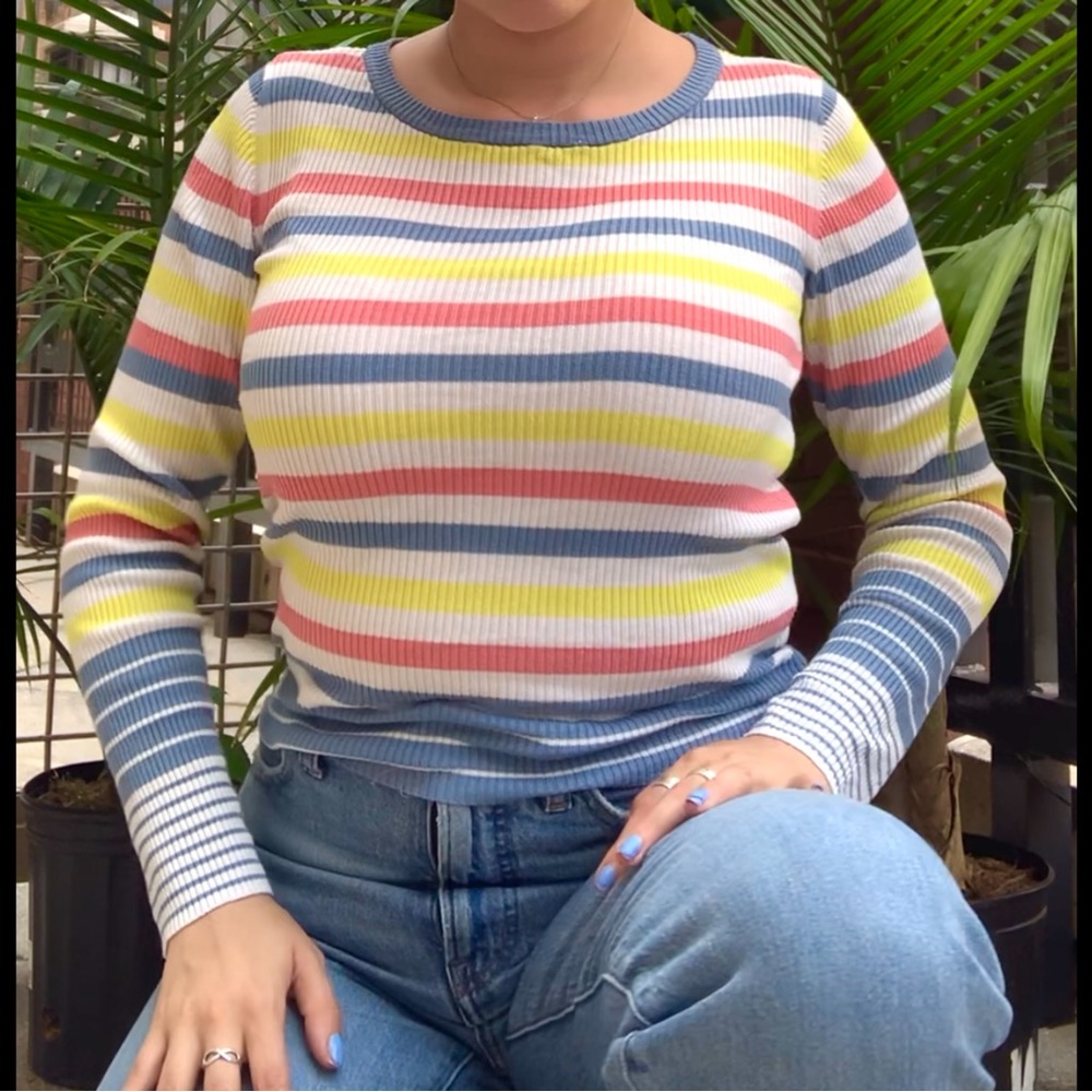 Striped Ribbed Long Sleeve Top - Picture 2 of 6